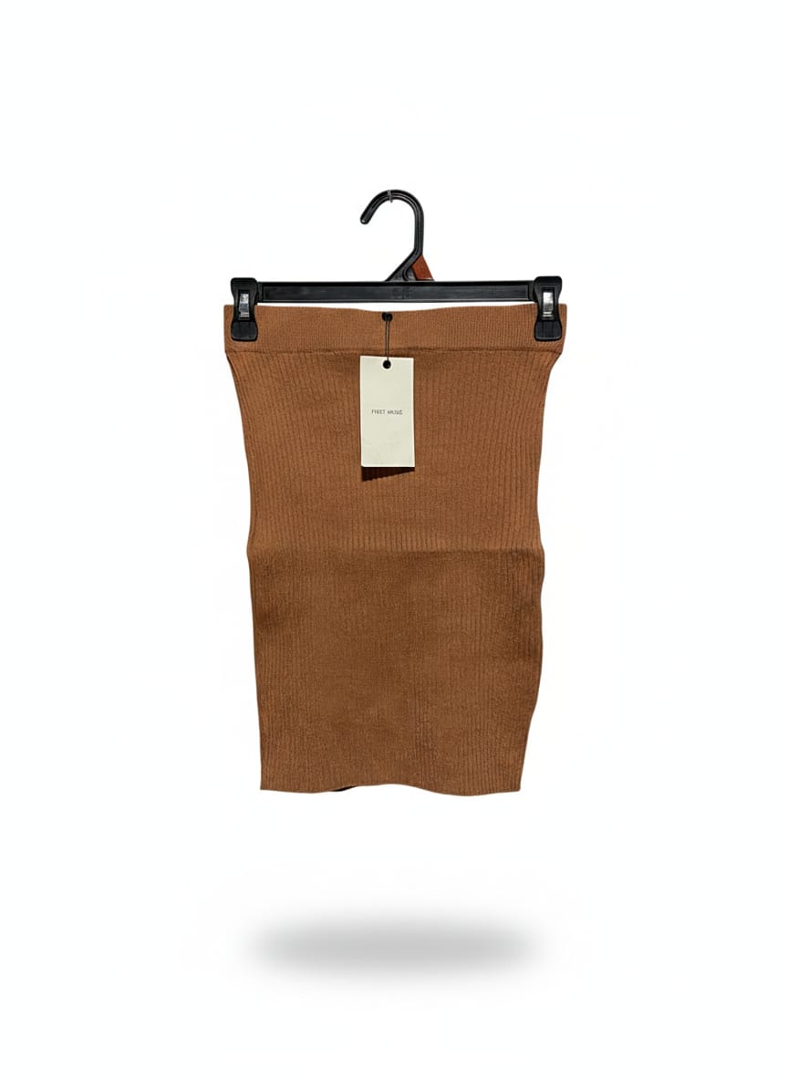 FIRST MUSE |S| WAIST 24| C6| BROWN RIBBED KNIT MINI SKIRT