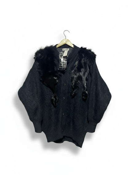 VAVLIN |XL| BUST 22| NOIR FEMME FAUX FUR ACCENT CARDIGAN