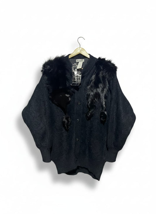 VAVLIN |XL| BUST 22| NOIR FEMME FAUX FUR ACCENT CARDIGAN