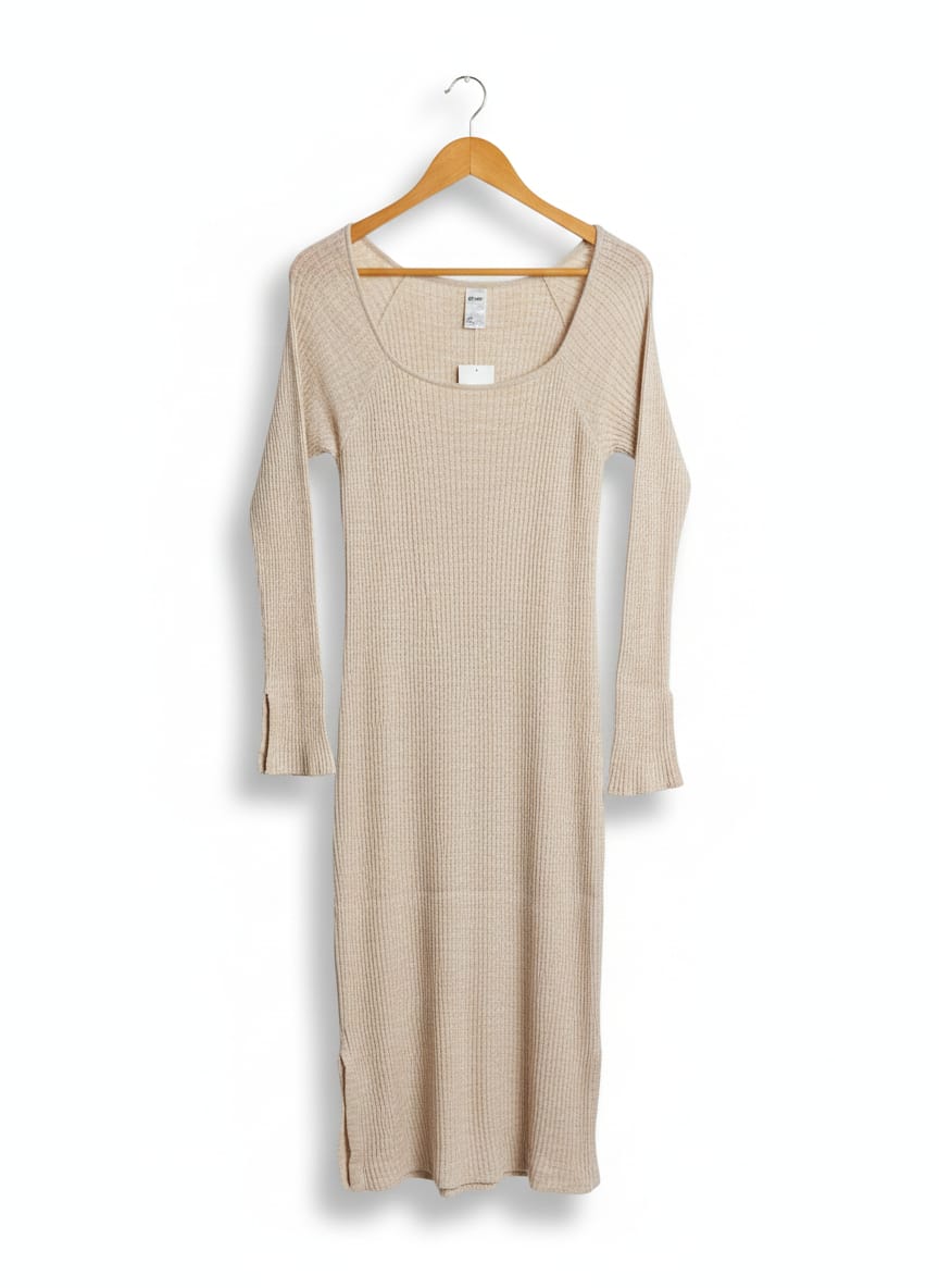 ANKO |M| BUST 14| RIBBED KNIT MIDI DRESS IN OATMEAL