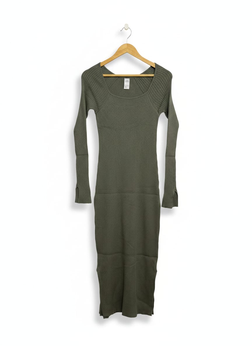ANKO |M| BUST 13| OLIVE GREEN RIBBED MAXI DRESS