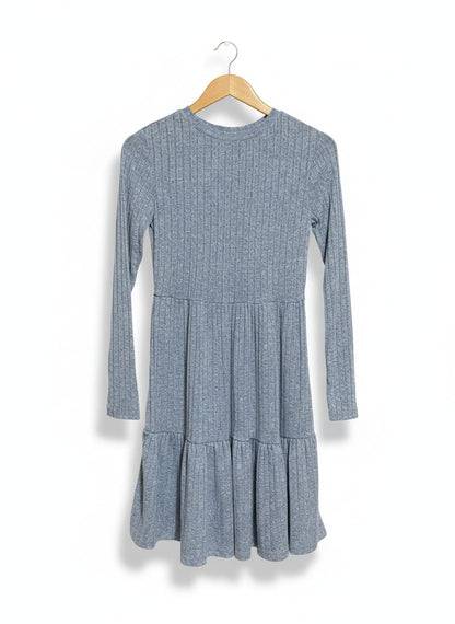 SHEIN |XS| BUST 15| DUSTY BLUE TIERED RIBBED DRESS