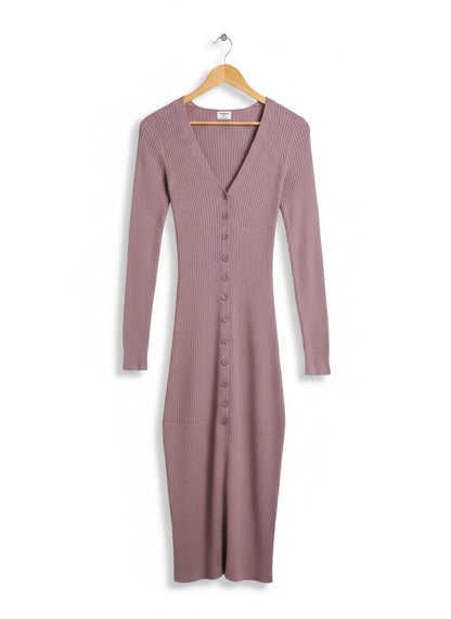 COTTON ON |S| BUST 12| MAUVE RIBBED BUTTON-FRONT MAXI DRESS