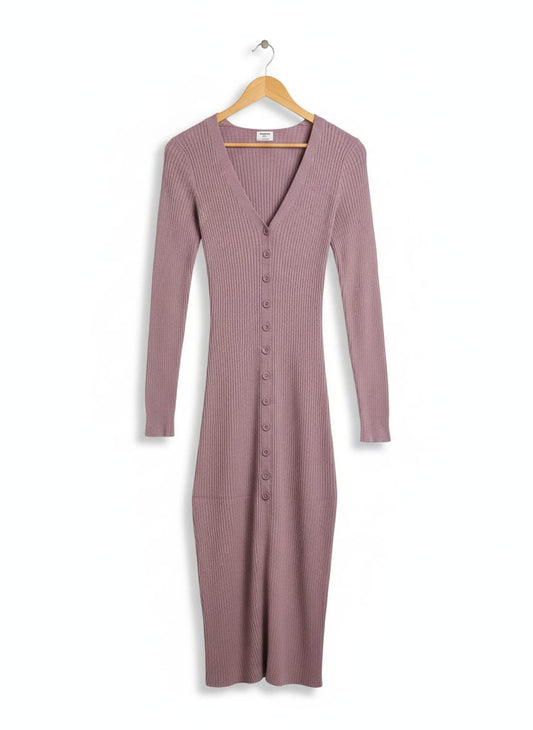 COTTON ON |S| BUST 12| MAUVE RIBBED BUTTON-FRONT MAXI DRESS