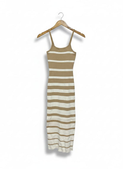 TAN & WHITE STRIPED TANK DRESS |S| BUST 11|