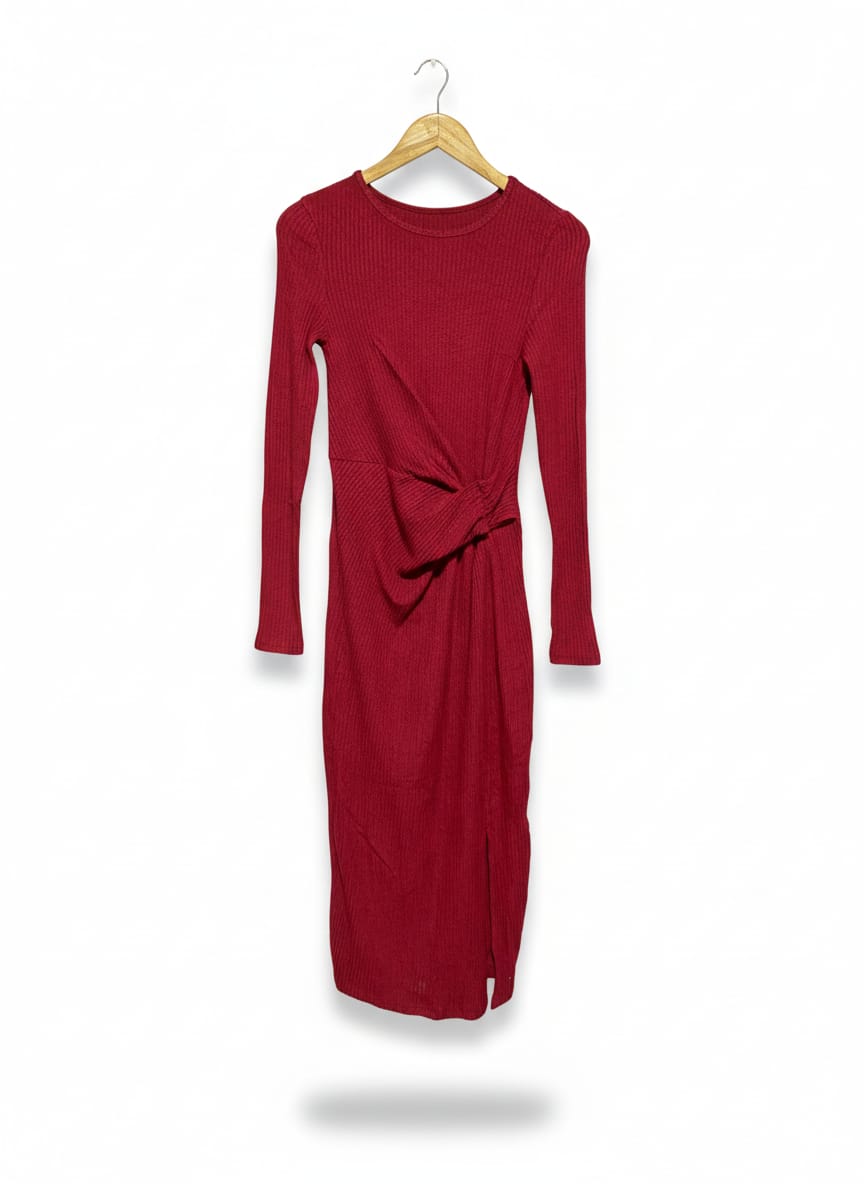 SHEIN |M| BUST 13| BURGUNDY KNOT-DETAIL MIDI DRESS