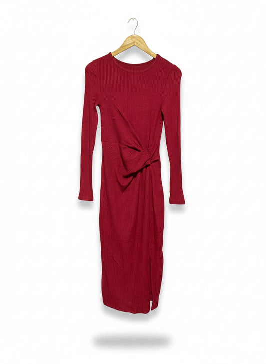 SHEIN |M| BUST 13| BURGUNDY KNOT-DETAIL MIDI DRESS