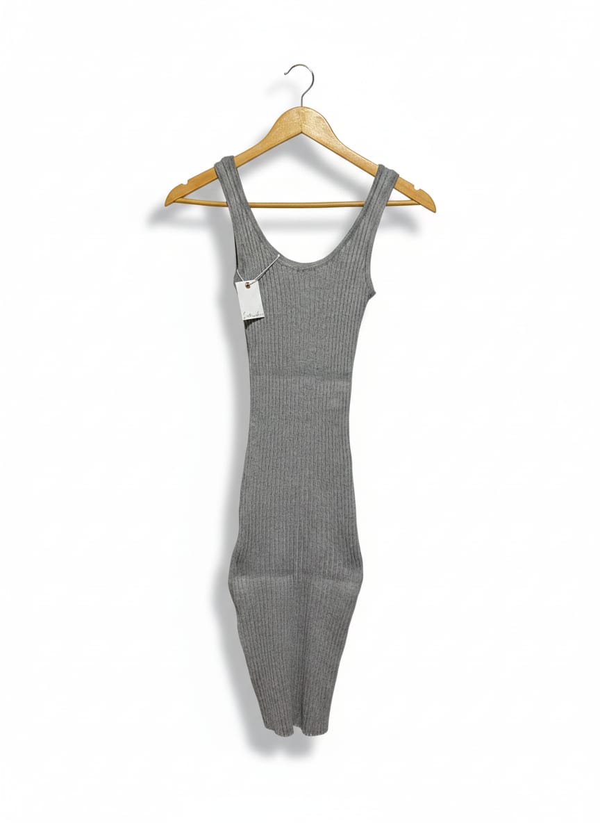 LNTRUDER |XS| BUST 9| GREY RIBBED MAXI DRESS