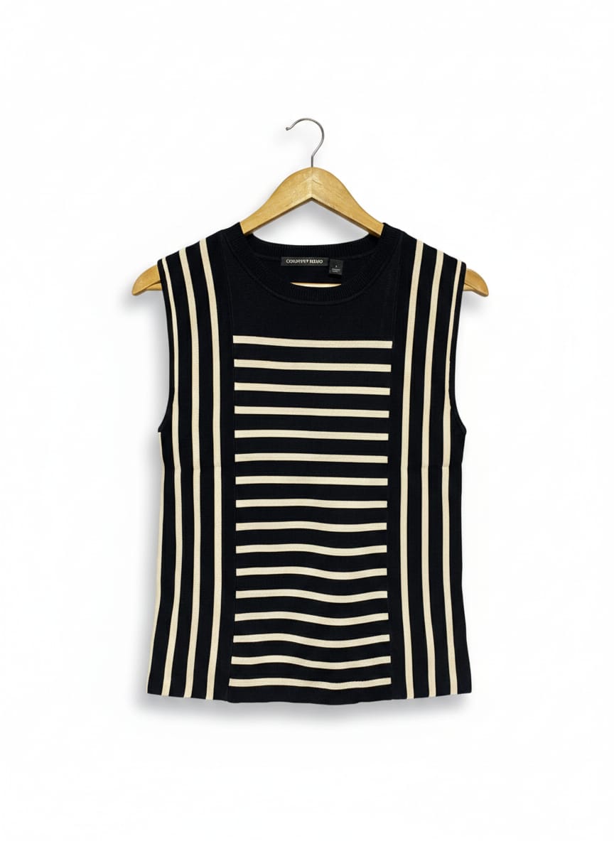 COUNTRY ROAD |S| BUST 15| BLACK & CREAM STRIPED KNIT VEST