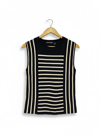 COUNTRY ROAD |S| BUST 15| BLACK & CREAM STRIPED KNIT VEST