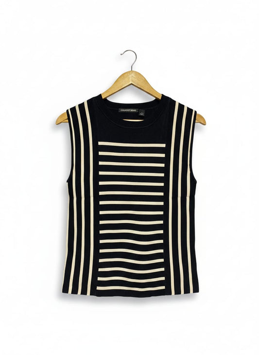 COUNTRY ROAD |S| BUST 15| BLACK & CREAM STRIPED KNIT VEST
