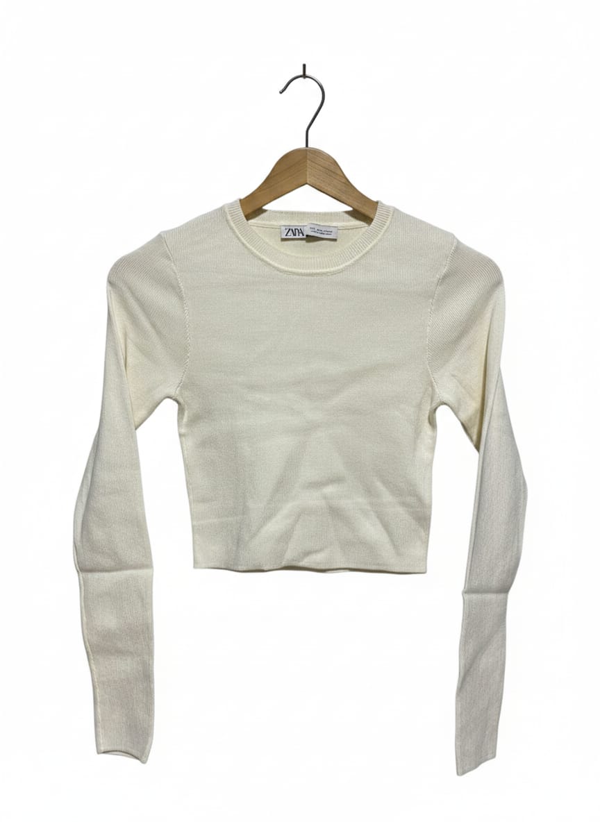 ZARA |S| BUST 12| CREAM ZARA KNIT CROP TOP