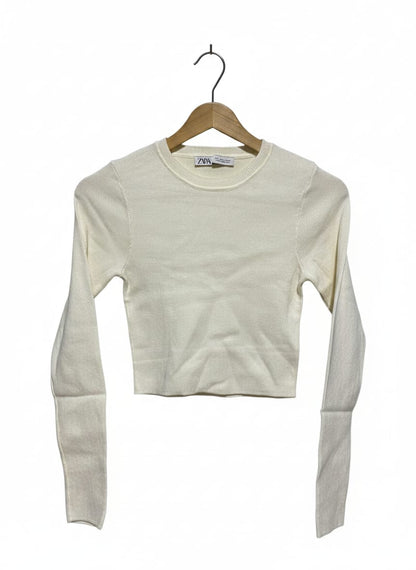 ZARA |S| BUST 12| CREAM ZARA KNIT CROP TOP