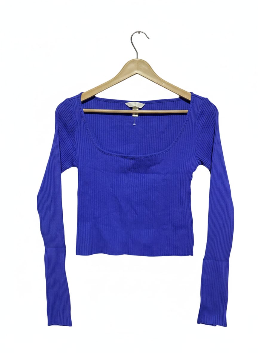 H&M |S| BUST 14| ROYAL BLUE RIBBED SCOOP NECK TOP