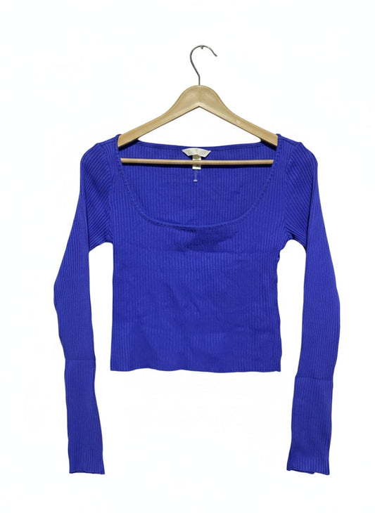 H&M |S| BUST 14| ROYAL BLUE RIBBED SCOOP NECK TOP