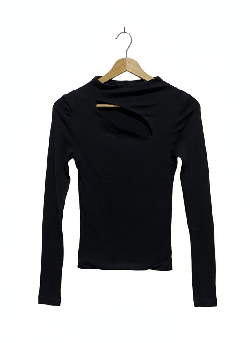KOOKAI |S| BUST 13| BLACK CUT-OUT MOCK NECK TOP