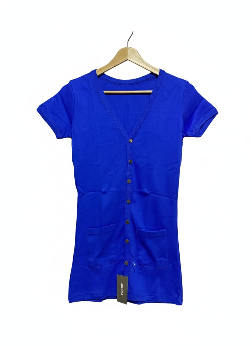SENSIMA |M| BUST 16| COBALT BLUE SHORT SLEEVE BUTTON-DOWN TUNIC