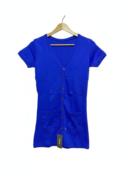 SENSIMA |M| BUST 16| COBALT BLUE SHORT SLEEVE BUTTON-DOWN TUNIC