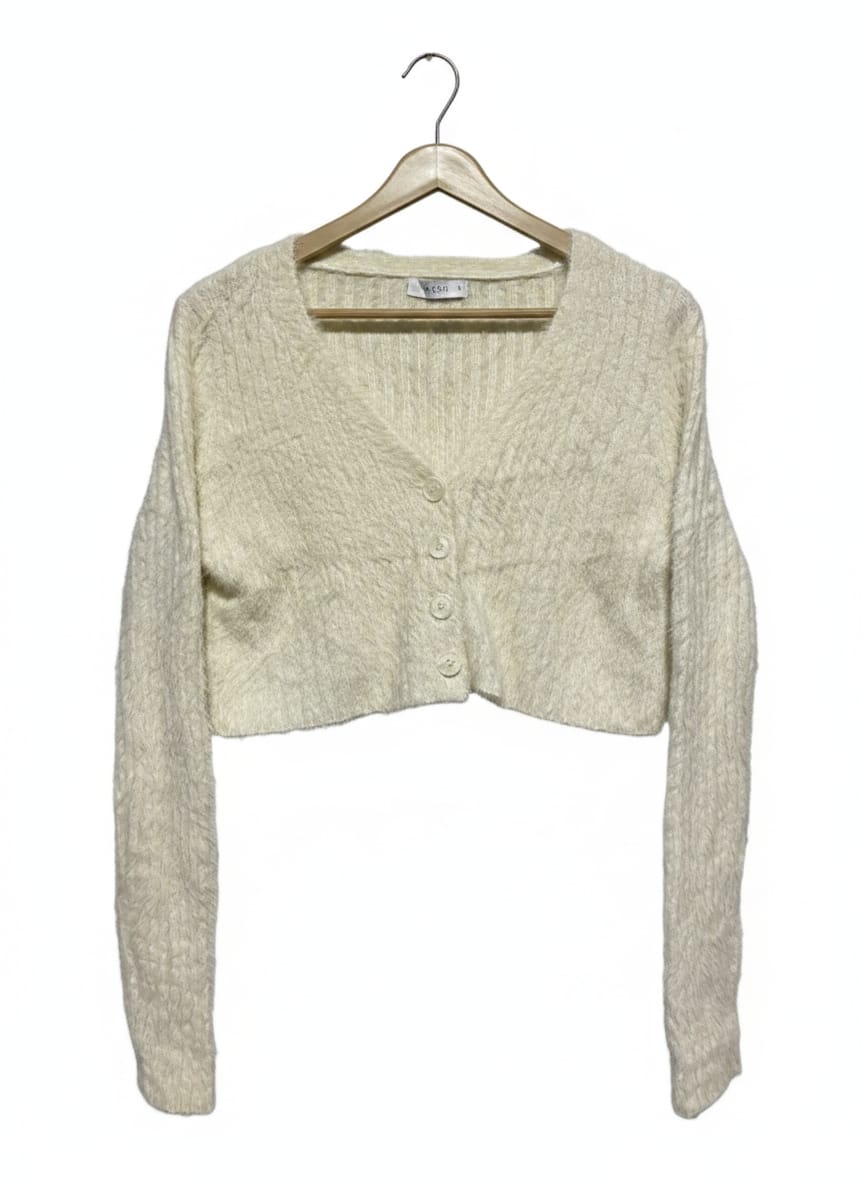 DISSH |M| BUST 19| CREAM FUZZY CROPPED CARDIGAN