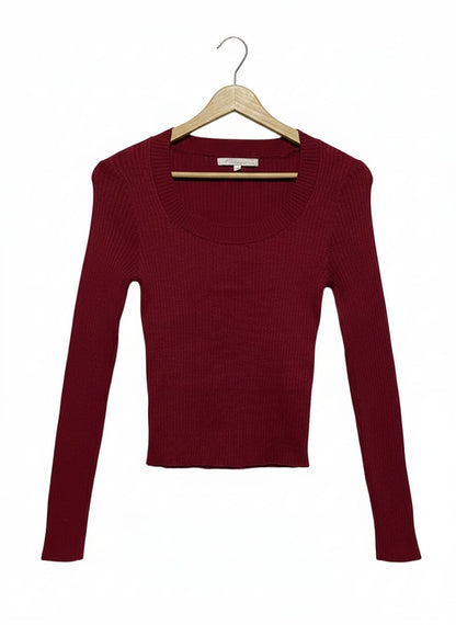 LUTRUDER |S/M| BUST 12| BURGUNDY RIBBED SCOOP NECK LONG SLEEVE