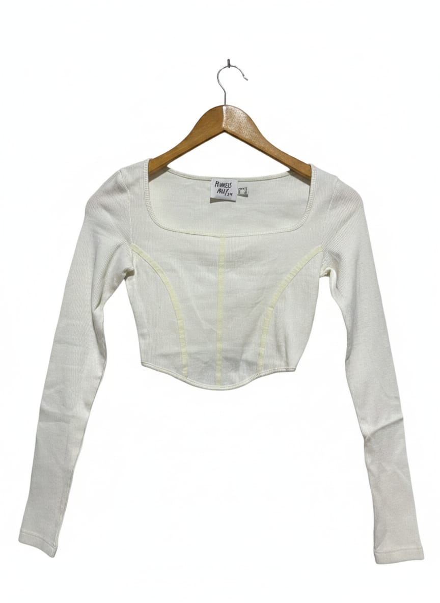 PRINCESS POLLY |S| BUST 13| WHITE LONG SLEEVE CORSET STYLE TOP