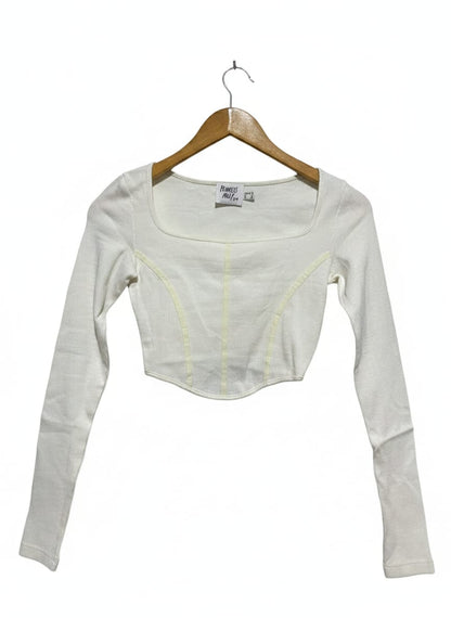 PRINCESS POLLY |S| BUST 13| WHITE LONG SLEEVE CORSET STYLE TOP