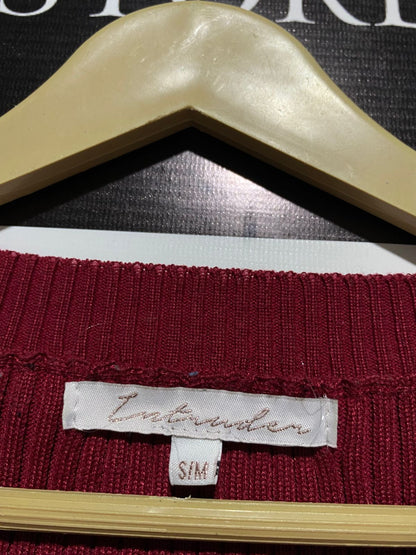 LUTRUDER |S/M| BUST 12| BURGUNDY RIBBED SCOOP NECK LONG SLEEVE