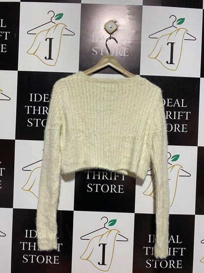 DISSH |M| BUST 19| CREAM FUZZY CROPPED CARDIGAN