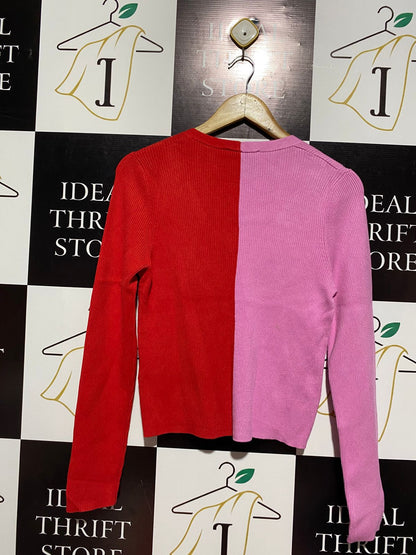 SPORTS GIRL |XL| BUST 16| PINK & RED COLOR-BLOCK CARDIGAN