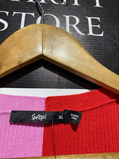 SPORTS GIRL |XL| BUST 16| PINK & RED COLOR-BLOCK CARDIGAN