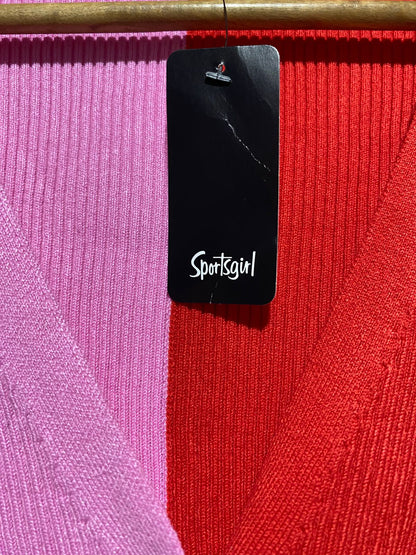 SPORTS GIRL |XL| BUST 16| PINK & RED COLOR-BLOCK CARDIGAN