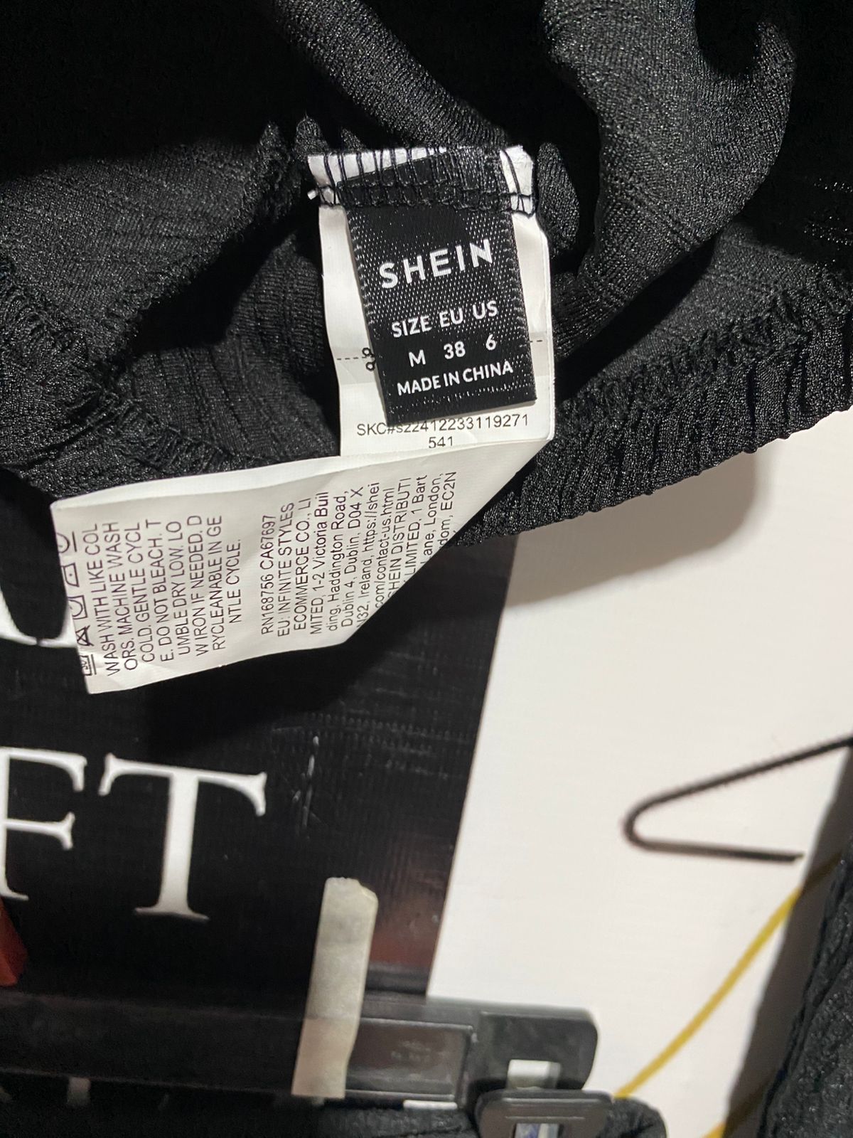 SHEIN |M| BLACK TEXTURED TWO-PIECE SET WRAPPED LONG-SLEEVE TOP AND MATCHING WIDE-LEG TROUSERS