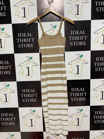 TAN & WHITE STRIPED TANK DRESS |S| BUST 11|