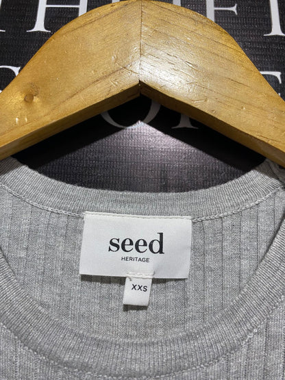 SEED |XS| BUST 11| GREY RIBBED LONG-SLEEVE MAXI DRESS