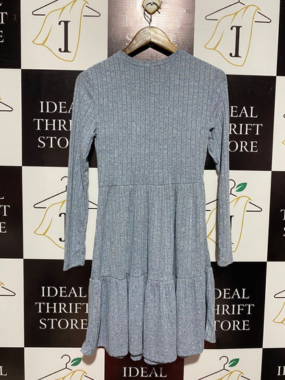 SHEIN |XS| BUST 15| DUSTY BLUE TIERED RIBBED DRESS