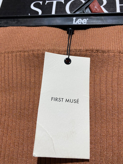 FIRST MUSE |S| WAIST 24| C6| BROWN RIBBED KNIT MINI SKIRT