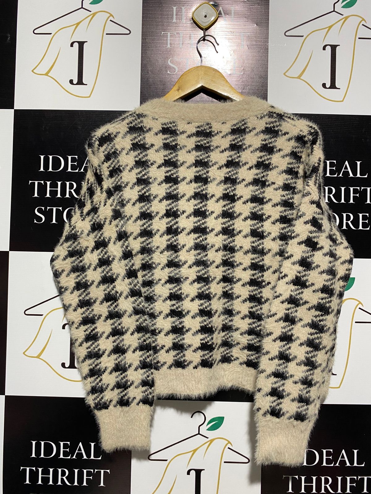 SUSSAN |XS| BUST 21| VINTAGE HOUNDSTOOTH FUZZY CARDIGAN