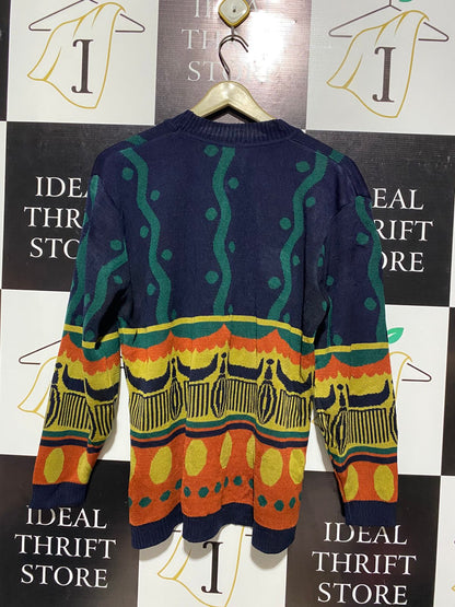 VIBRANT ECLECTIC GEOMETRIC KNIT CARDIGAN |L| BUST 21|
