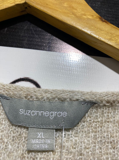 SUZANNEGRAE |XL| BUST 28| TAN AND WHITE GINGHAM ROUND NECK SWEATER