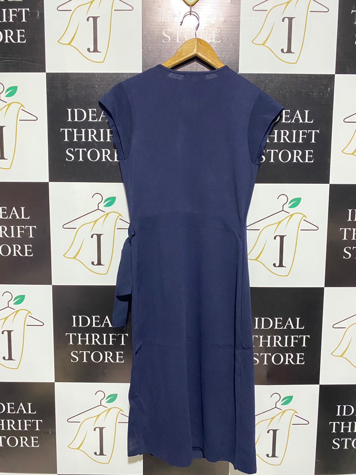 BASQUE |M| BUST 15| CLASSIC NAVY BLUE V-NECK WRAP DRESS WITH SIDE TIE