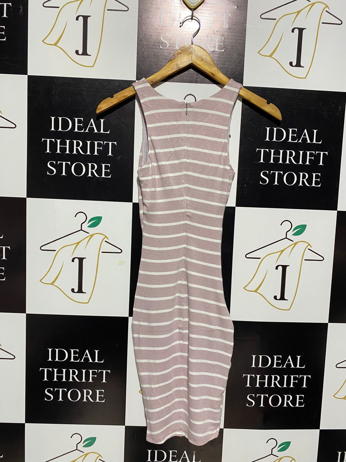 FRESH SOUL |S| BUST 11| MAUVE AND WHITE STRIPED RUCHED BODYCON DRESS
