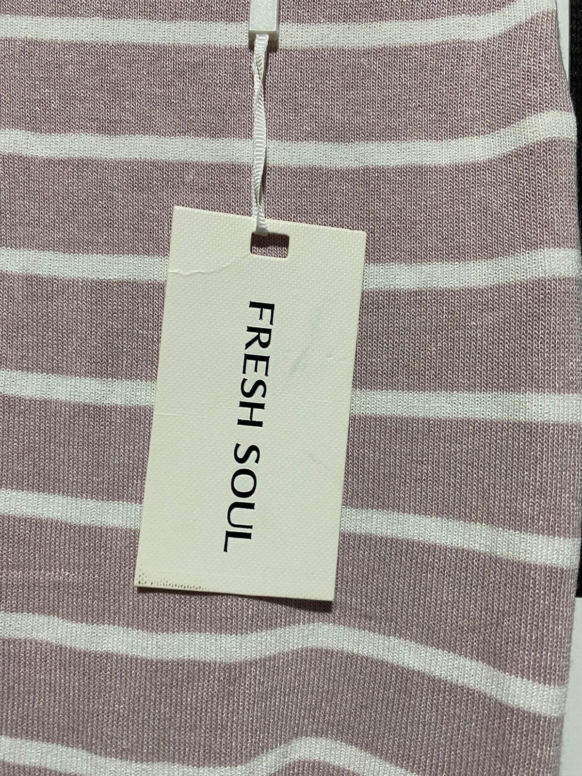 FRESH SOUL |S| BUST 11| MAUVE AND WHITE STRIPED RUCHED BODYCON DRESS