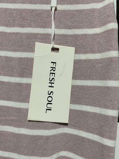 FRESH SOUL |S| BUST 11| MAUVE AND WHITE STRIPED RUCHED BODYCON DRESS