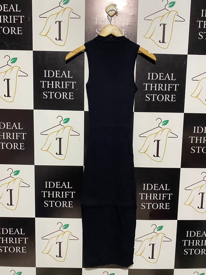 SUNNY GIRL |S| BUST 17| BLACK ESSENTIAL RIBBED BUTTON-DOWN MIDI DRESS