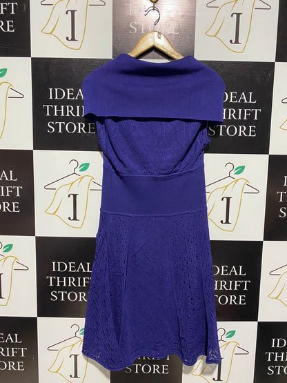 CATHERINE MALANDRINO |L| BUST 16|B10| ROYAL PURPLE COWL NECK KNIT MIDI DRESS