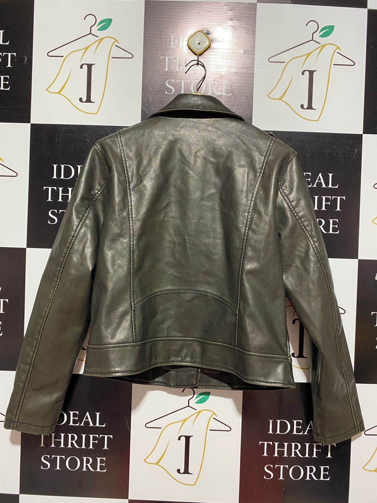 NEW LOOK |L| BUST 21| OLIVE GREEN FAUX LEATHER MOTO JACKET