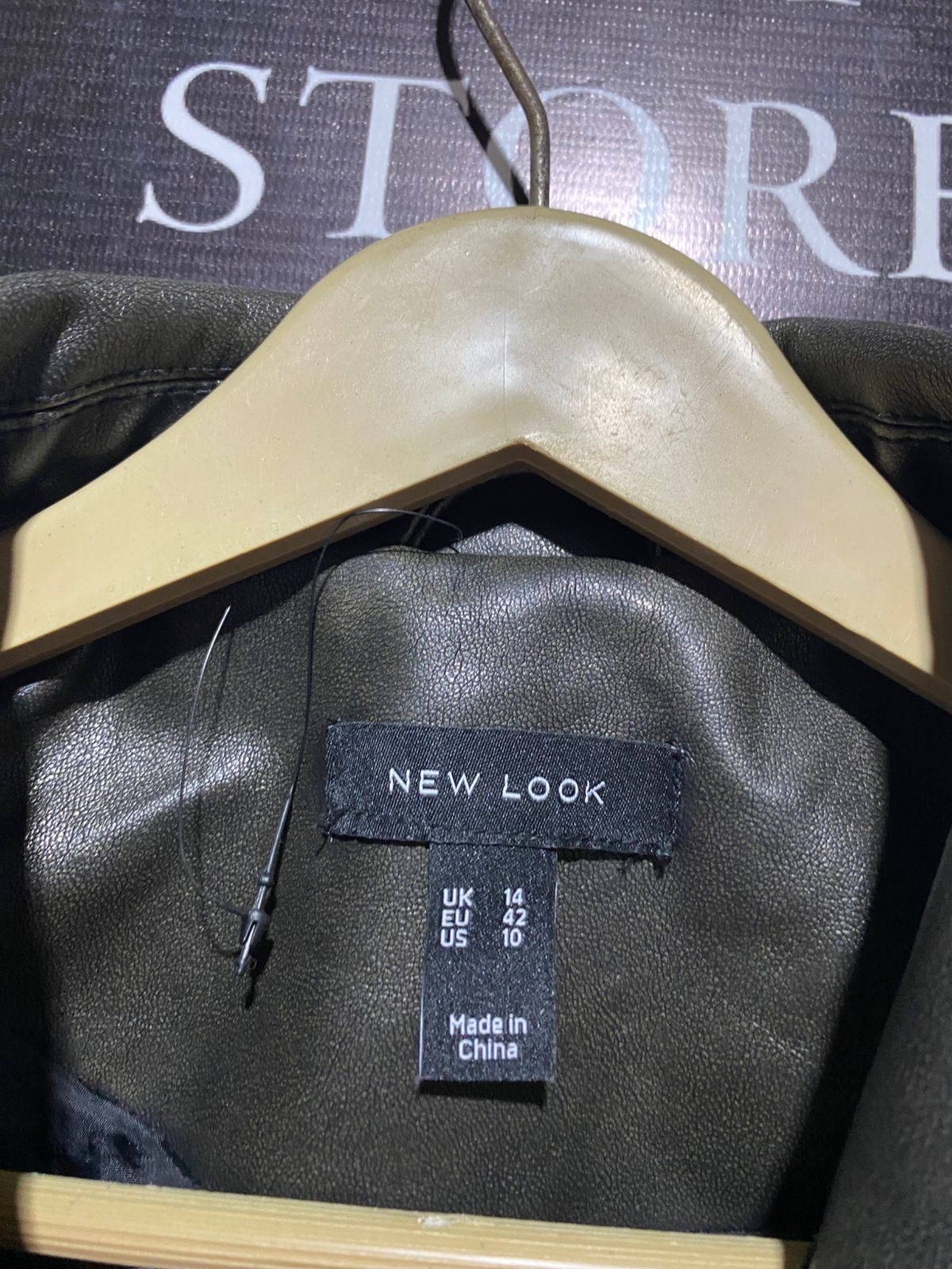 NEW LOOK |L| BUST 21| OLIVE GREEN FAUX LEATHER MOTO JACKET