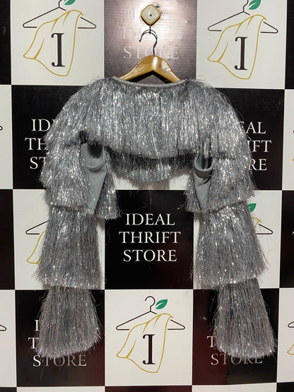 SHEIN HAUTE |L| BUST 13| SILVER FRINGE TIERED SHRUG