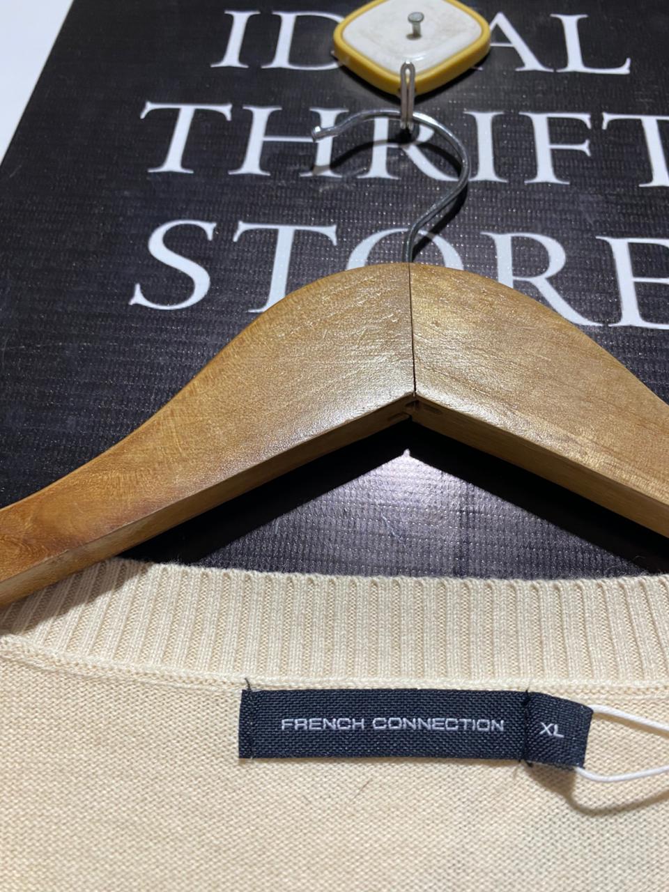 FRENCH CONNECTION |XL| BUXT 22| CREAM AND TAN STRIPED CREWNECK SWEATER