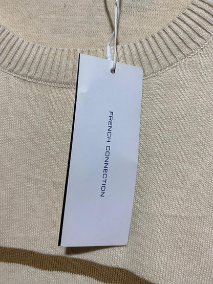 FRENCH CONNECTION |XL| BUXT 22| CREAM AND TAN STRIPED CREWNECK SWEATER